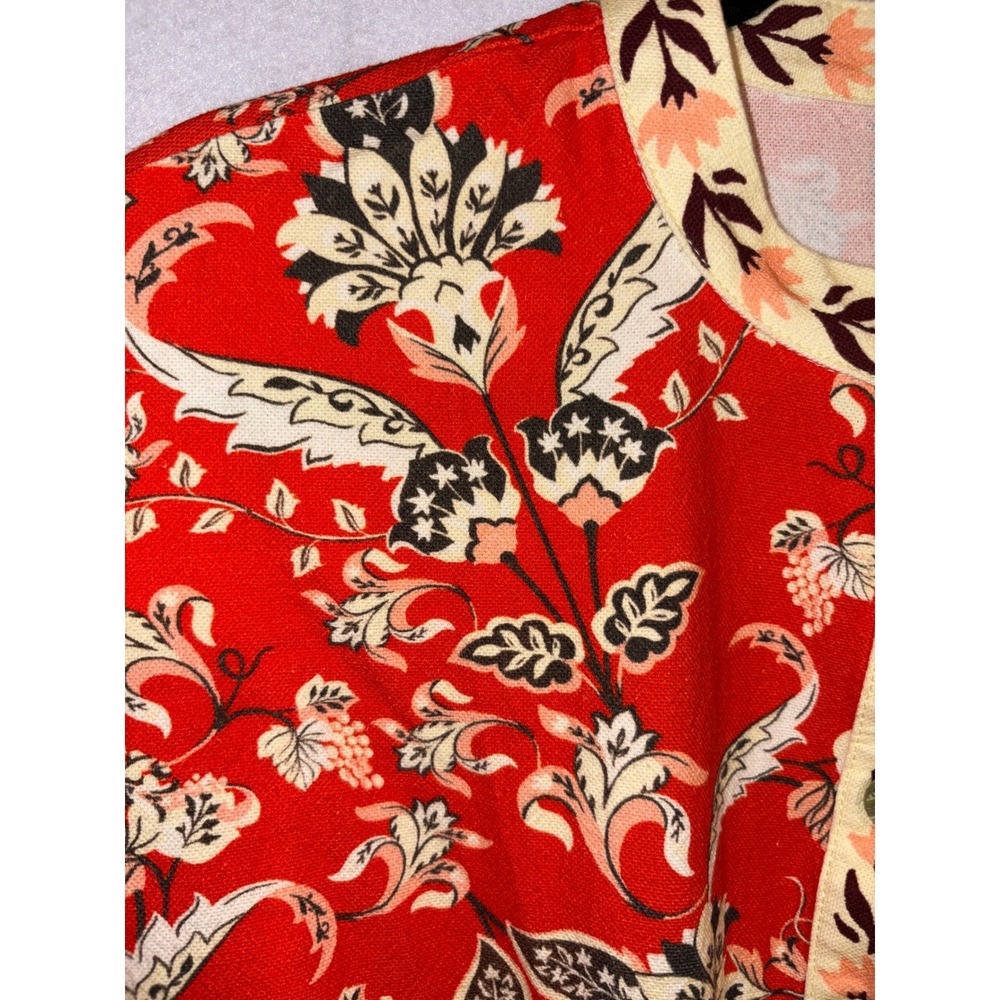 Farm Rio Anthropologie Long Sleeve  Romper Red Orange Floral Cotton $228 NWT - Picture 10 of 14